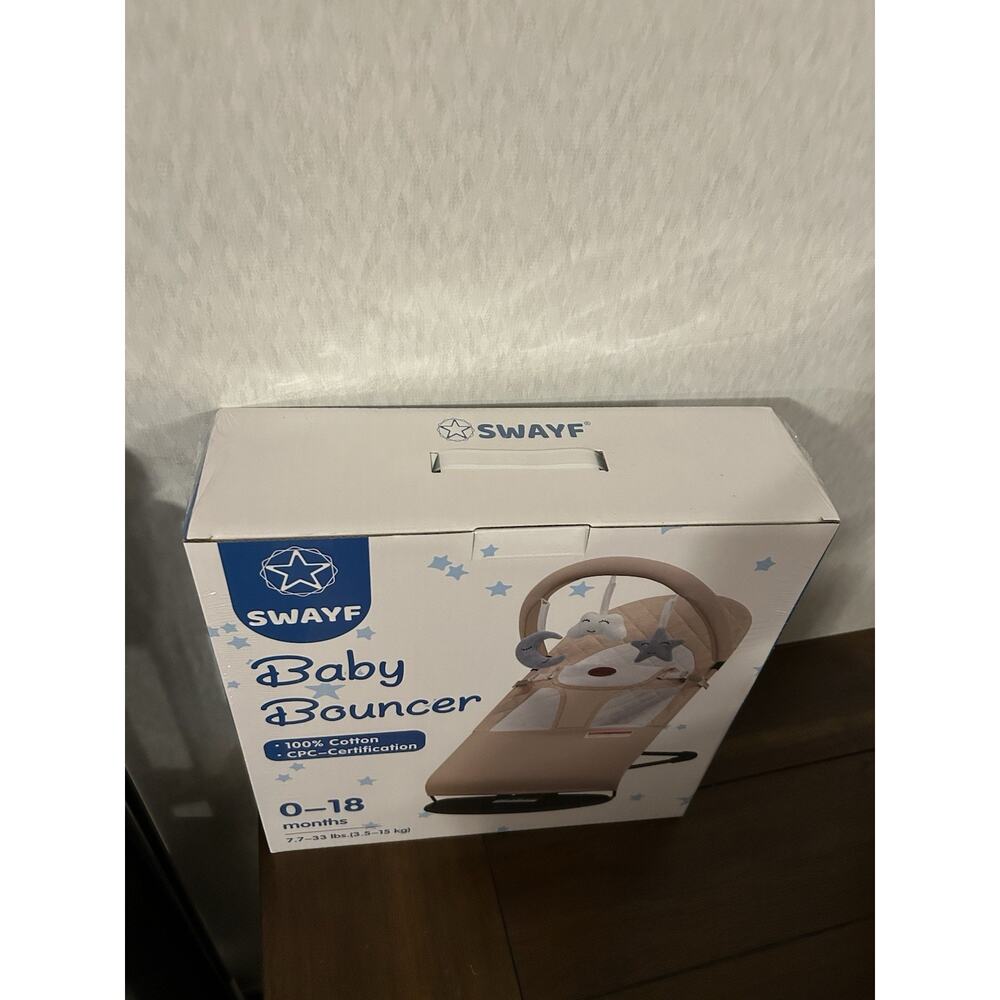 SWAYF Baby Bouncer 0–18 Months 7.7–33 lbs Cotton Seat Beige CPC Certified - Picture 5 of 8